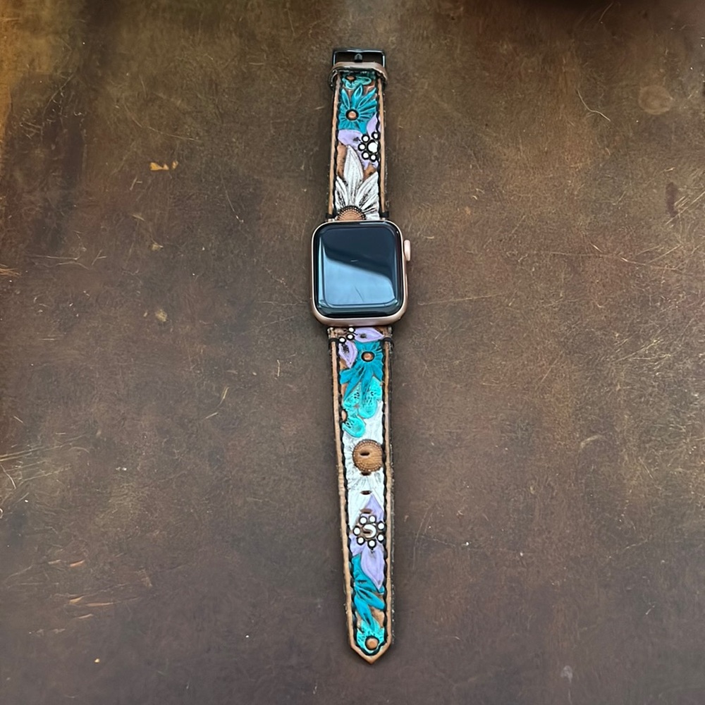 Tooled Leather Watchband. Floral. As is. Gently used. Apple I watch. 38/40mm - Picture 1 of 5